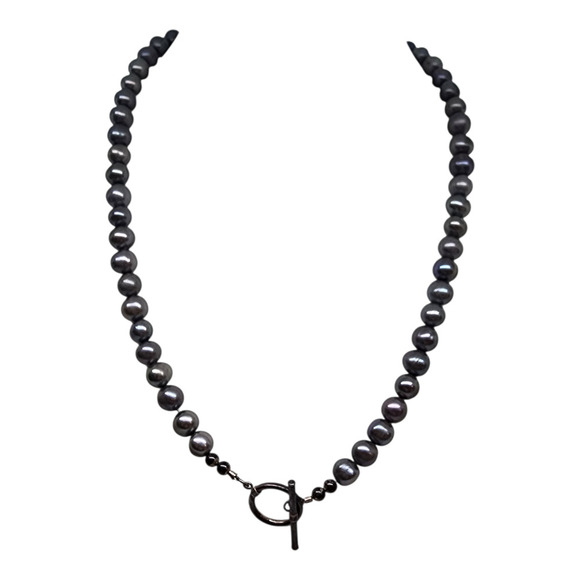 Unknown Jewelry - Gray Peacock Pearl Freshwater Genuine Necklace Toggle Clasp Iridescent 18" Real